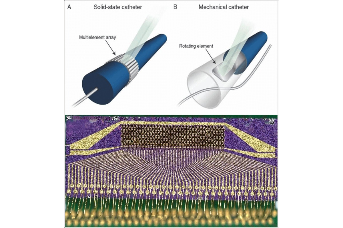 High-density array and catheter-scale integration example